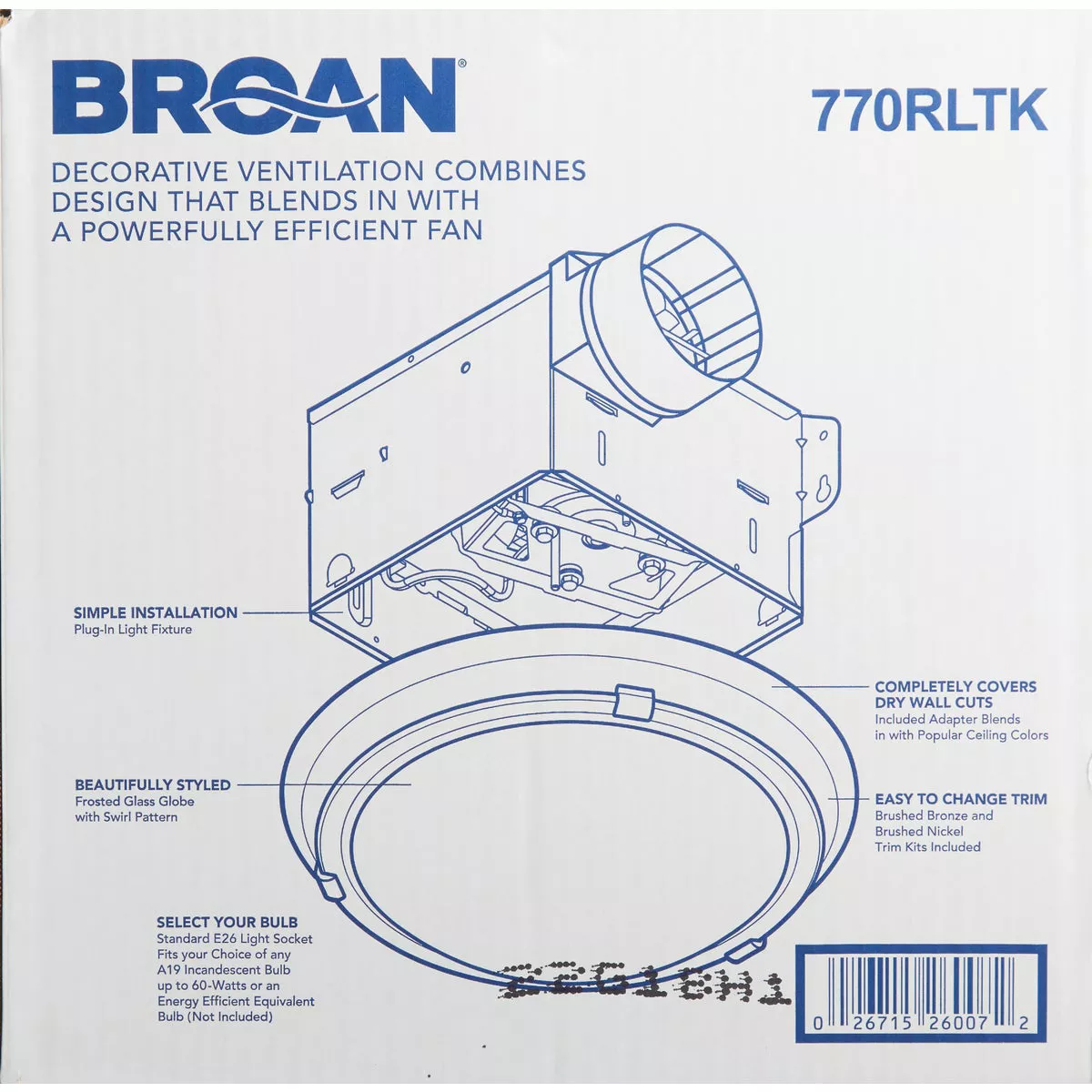 Broan Roomside Series 80 CFM 2.5 Sones 120V Decorative Bath Exhaust Fan with Light - photo 4