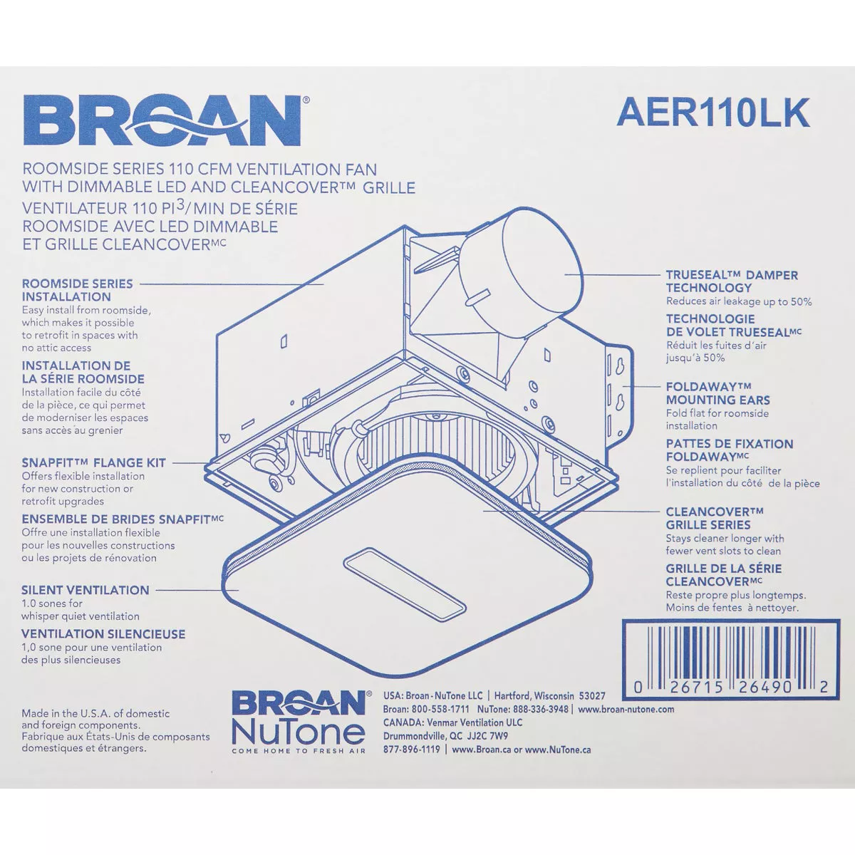 Broan-NuTone CleanCover 110 CFM 1.0 Sone 120V Bath Exhaust Fan with LED Light - photo 4