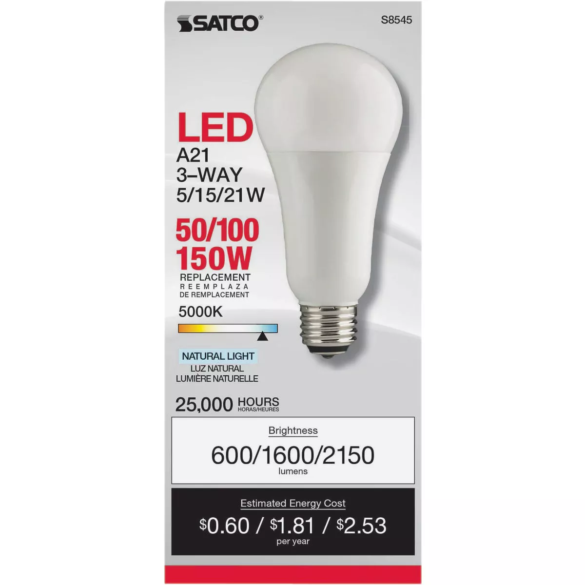 Satco 50W/100W/150W Equivalent Natural Light A21 Medium LED Light Bulb - photo 2