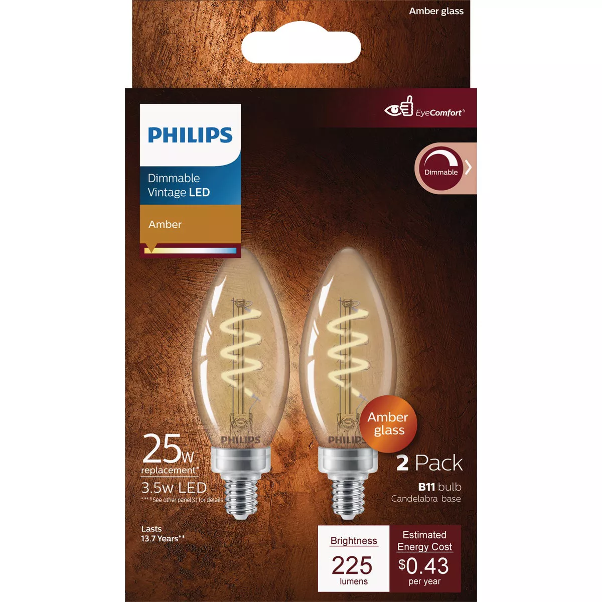 Philips Vintage 25W Equivalent Amber B11 Medium LED Decorative Light Bulb - photo 2