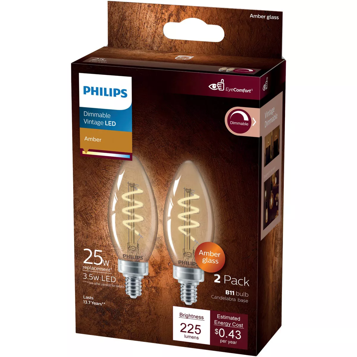 Philips Vintage 25W Equivalent Amber B11 Medium LED Decorative Light Bulb - photo 4