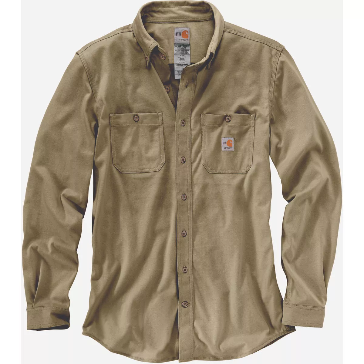 Carhartt Force Men's Small Regular Khaki Long Sleeve Flame-Resistant Cotton Hybrid Button Down Shirt