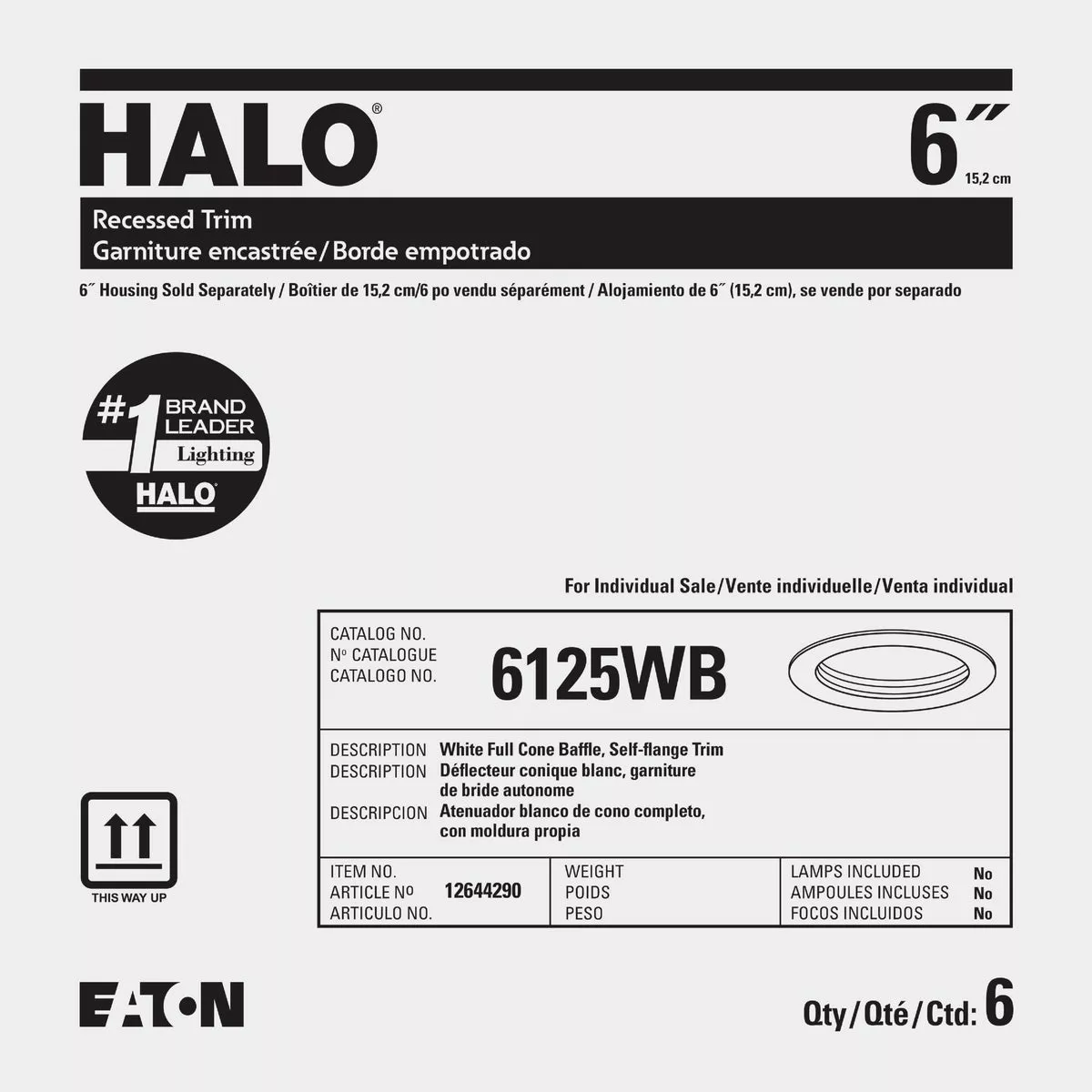 Halo 6 In. White Cone Baffle with Self-Flange Recessed Light Fixture Trim - photo 2