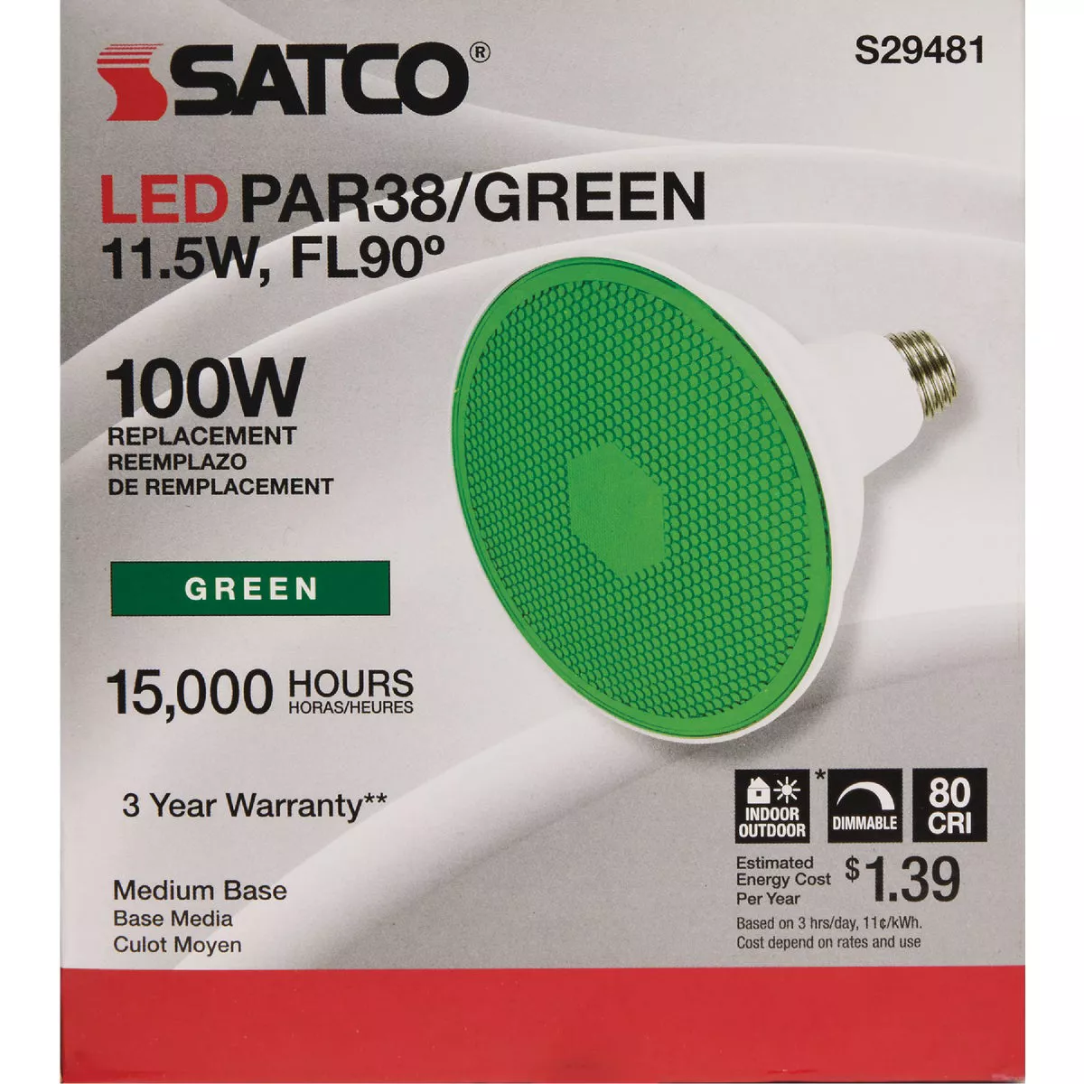 Satco 100W Equivalent PAR38 Medium Base Green LED Light Bulb - photo 2