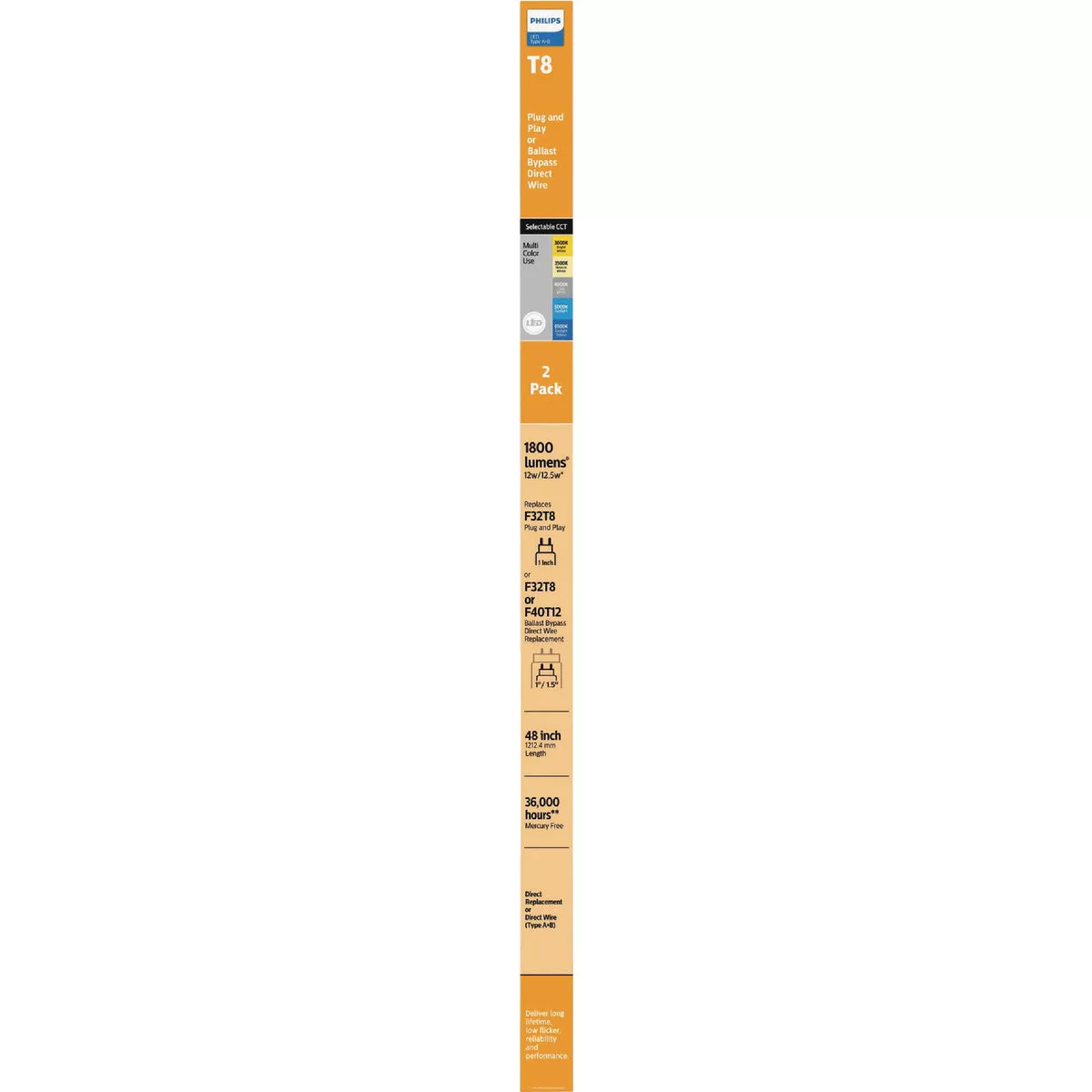 Philips FlexFit 32W Equivalent 48 In. T8 Type A+B Multi-CCT LED Tube Light Bulb (2-Pack) - photo 2