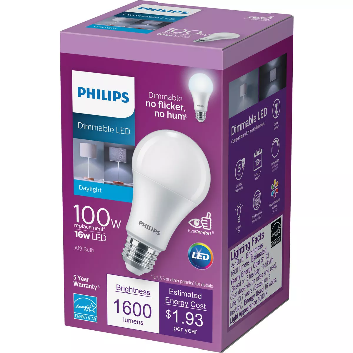 Philips 100W Equivalent Daylight A19 Medium Dimmable LED Light Bulb, Title 20 Compliant - photo 2