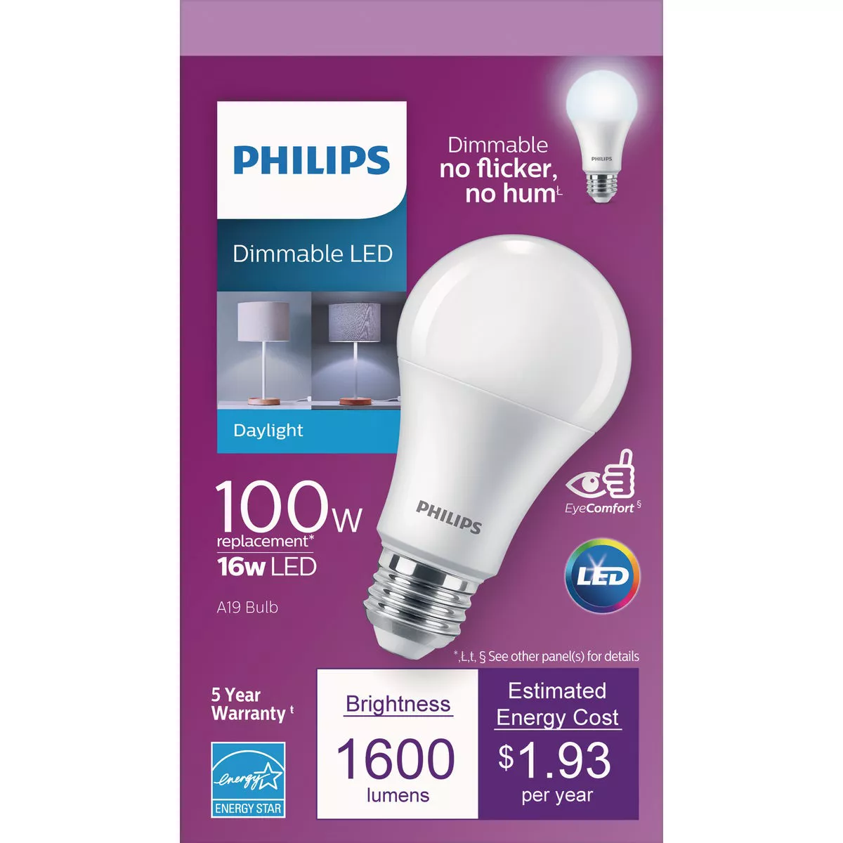 Philips 100W Equivalent Daylight A19 Medium Dimmable LED Light Bulb, Title 20 Compliant - photo 3