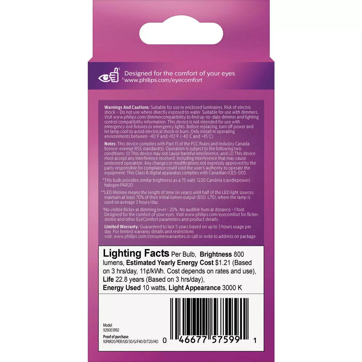 Philips Ultra Definition 75W Equivalent Bright White PAR20 Medium Dimmable LED Floodlight Light Bulb - photo 5