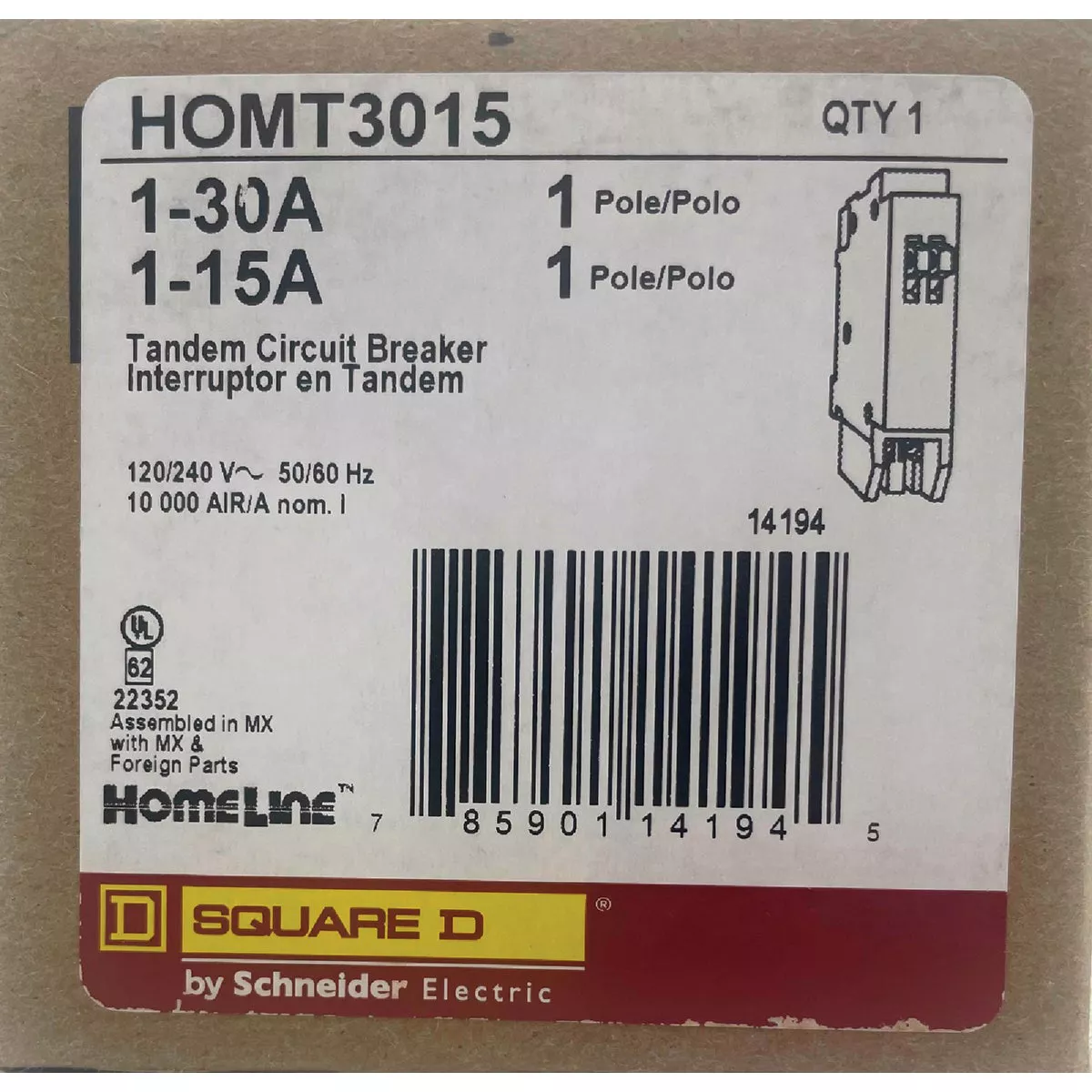Square D Homeline 30A/15A Twin Single-Pole Standard Trip Tandem Circuit ...