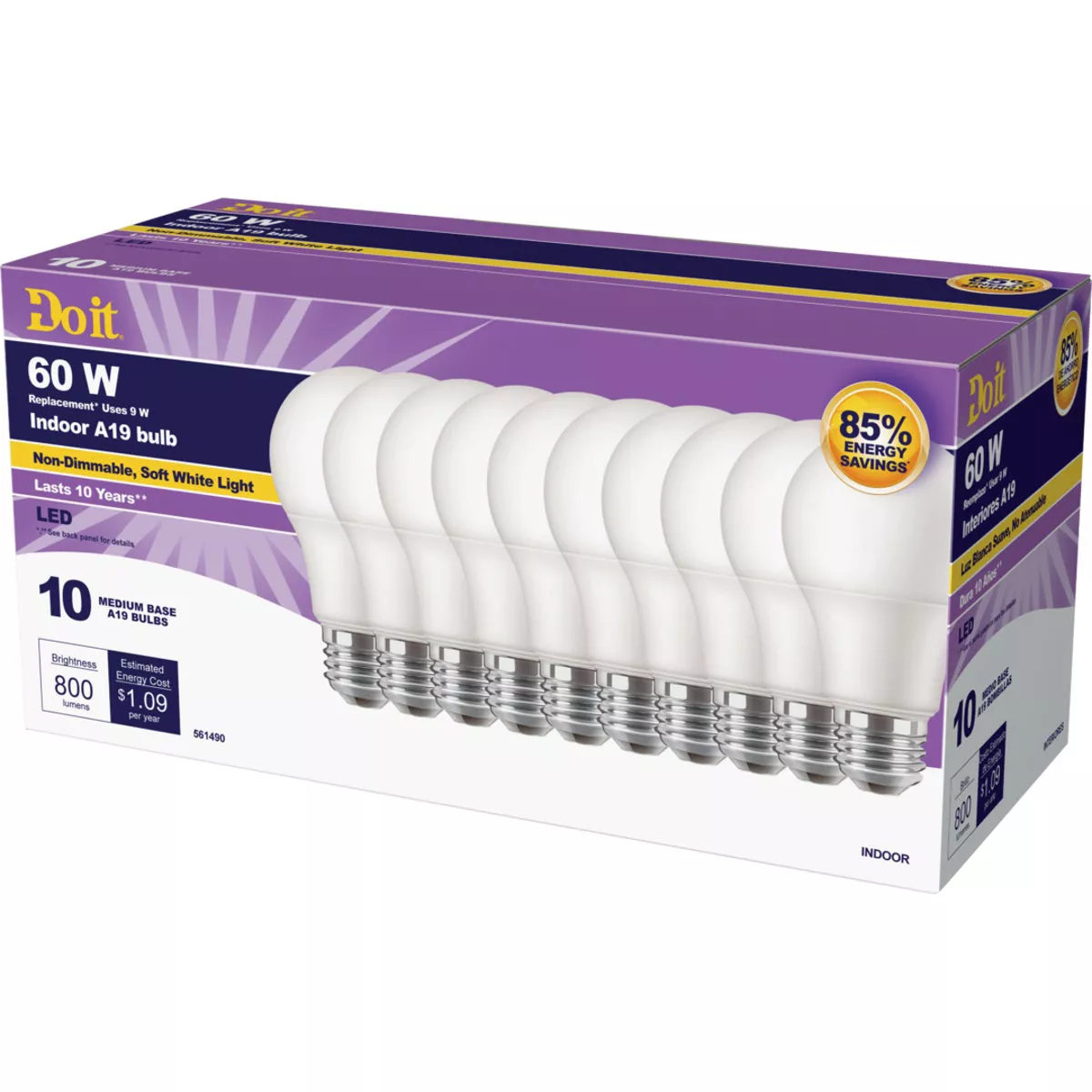 Do it 60W Equivalent Soft White A19 Medium LED Light Bulb (10-Pack) - photo 2