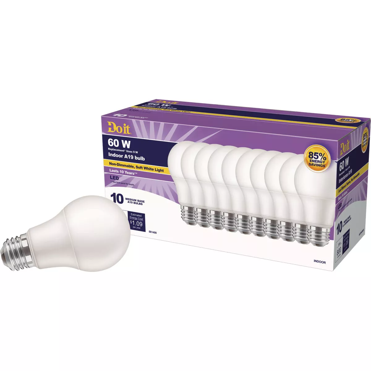 Do it 60W Equivalent Soft White A19 Medium LED Light Bulb (10-Pack) - photo 4