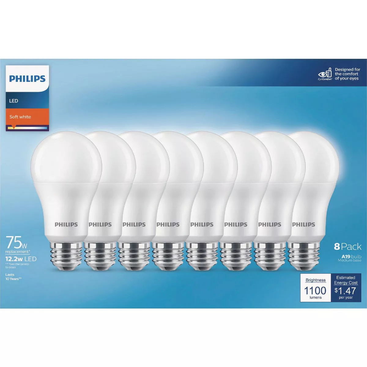 Philips 75W Equivalent Soft White A19 Medium LED Light Bulb (8-Pack) - photo 2