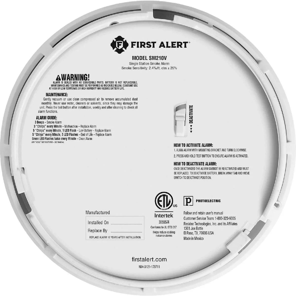 First Alert SM210V 10-Year Battery Photoelectric Smoke Alarm with Voice Alerts - photo 5