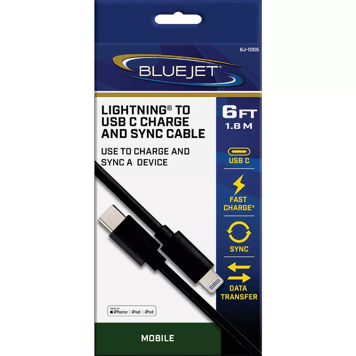 Blue Jet 6 Ft. Black Lightning to Type-C USB Charging & Sync Cable - photo 2