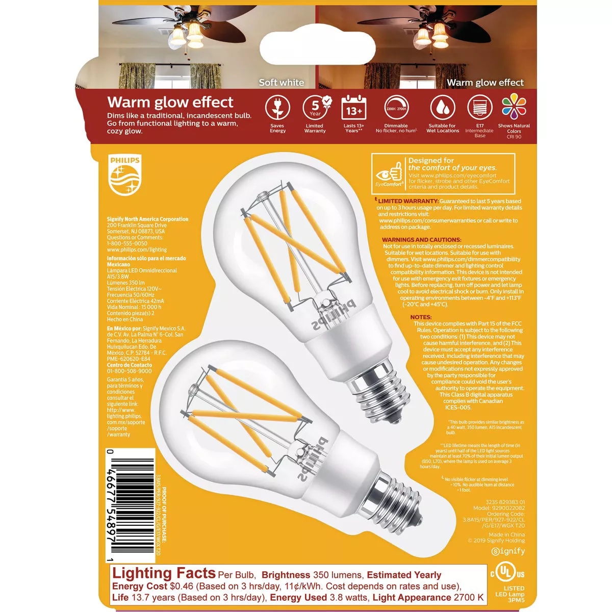 Philips Warm Glow 40W Equivalent Soft White A15 E17 Base Dimmable LED Light Bulb (2-Pack) - photo 4