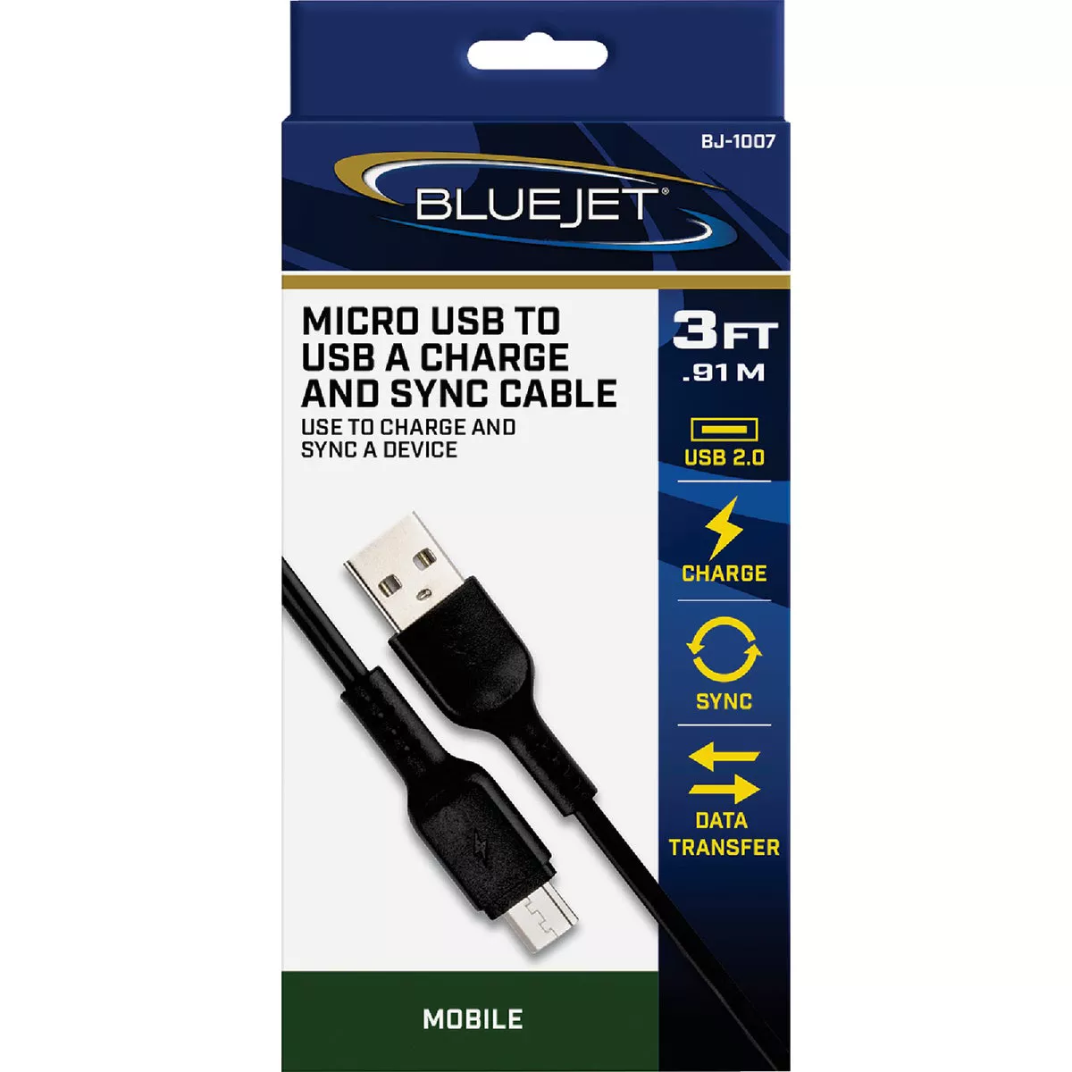 Blue Jet 3 Ft. Black Micro USB-B to Type-A USB Charging & Sync Cable - photo 2