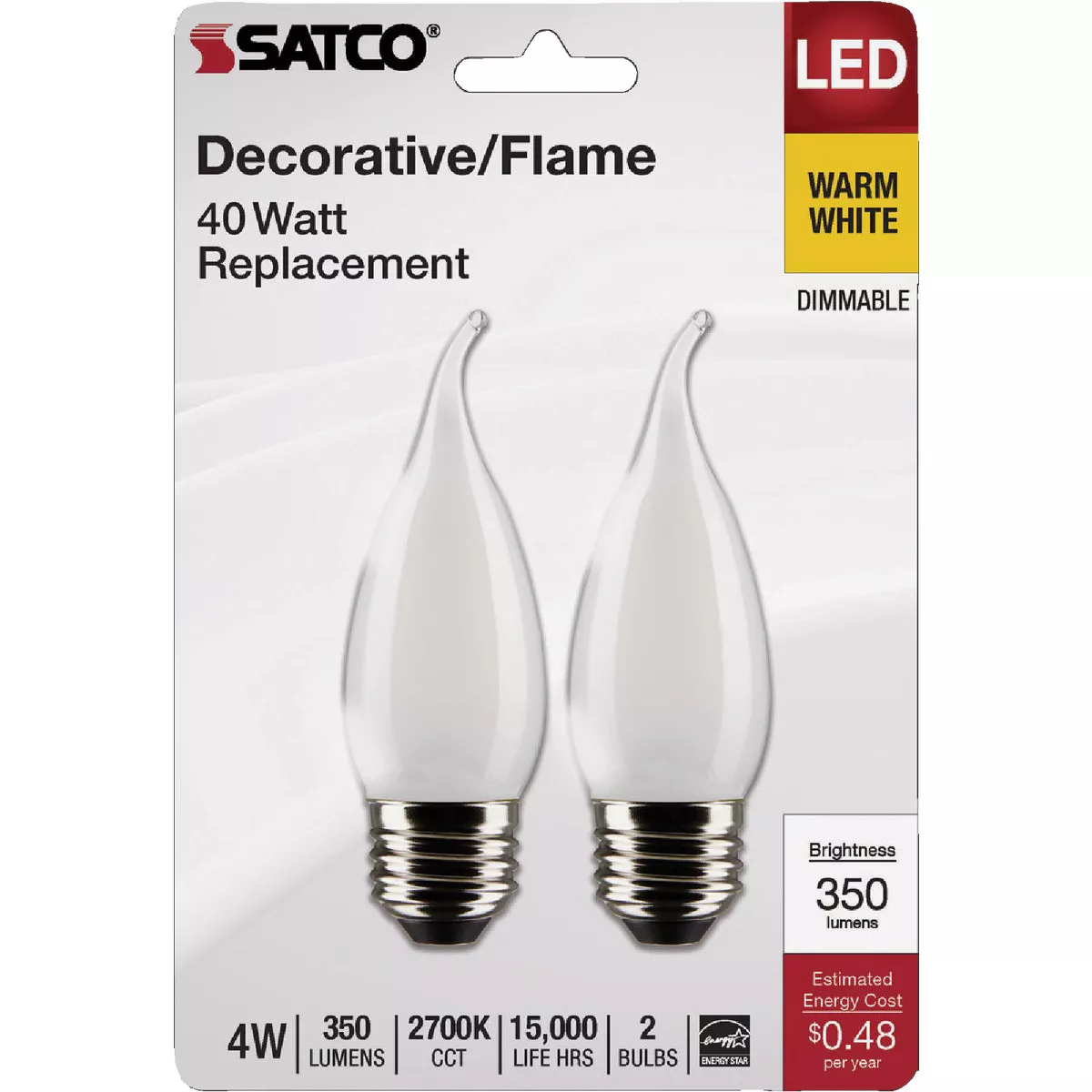 Satco 40W Equivalent Warm White Frosted CA10 Medium LED Decorative Light Bulb (2-Pack) - photo 2