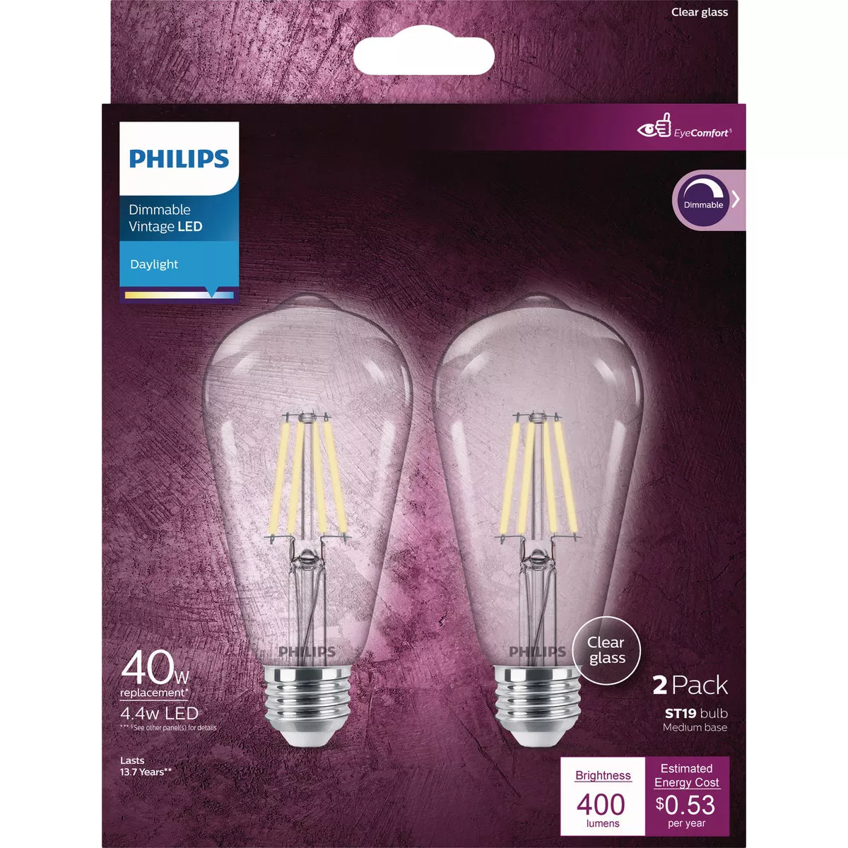 Philips Vintage 40W Equivalent Daylight ST19 Medium LED Decorative Light Bulb (2-Pack) - photo 2