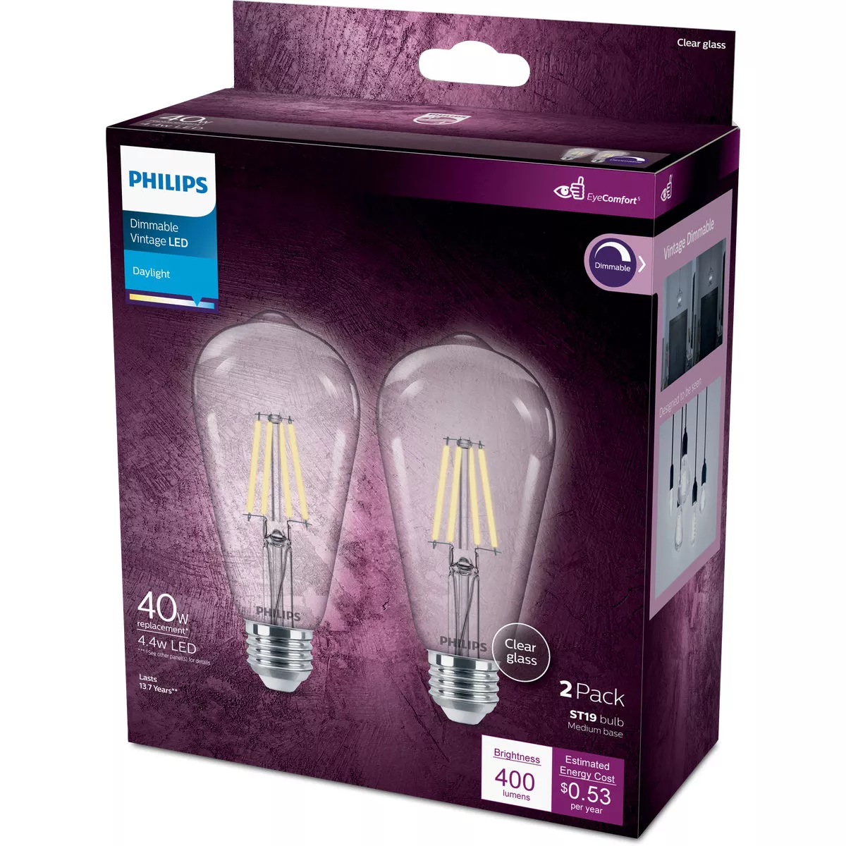 Philips Vintage 40W Equivalent Daylight ST19 Medium LED Decorative Light Bulb (2-Pack) - photo 4