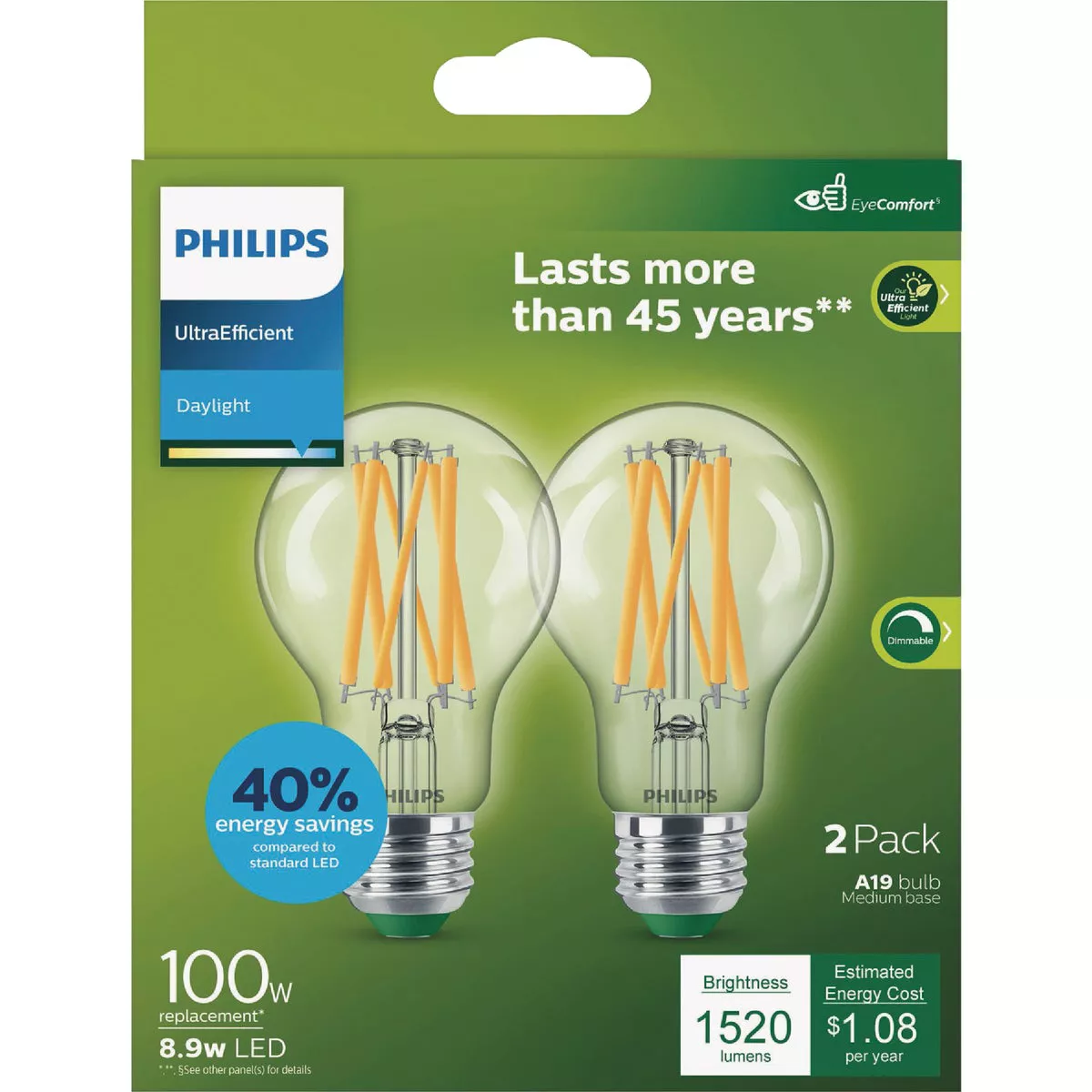 Philips Ultra Efficient 100W Equivalent Daylight Clear A19 LED Bulb (2-Pack) - photo 2