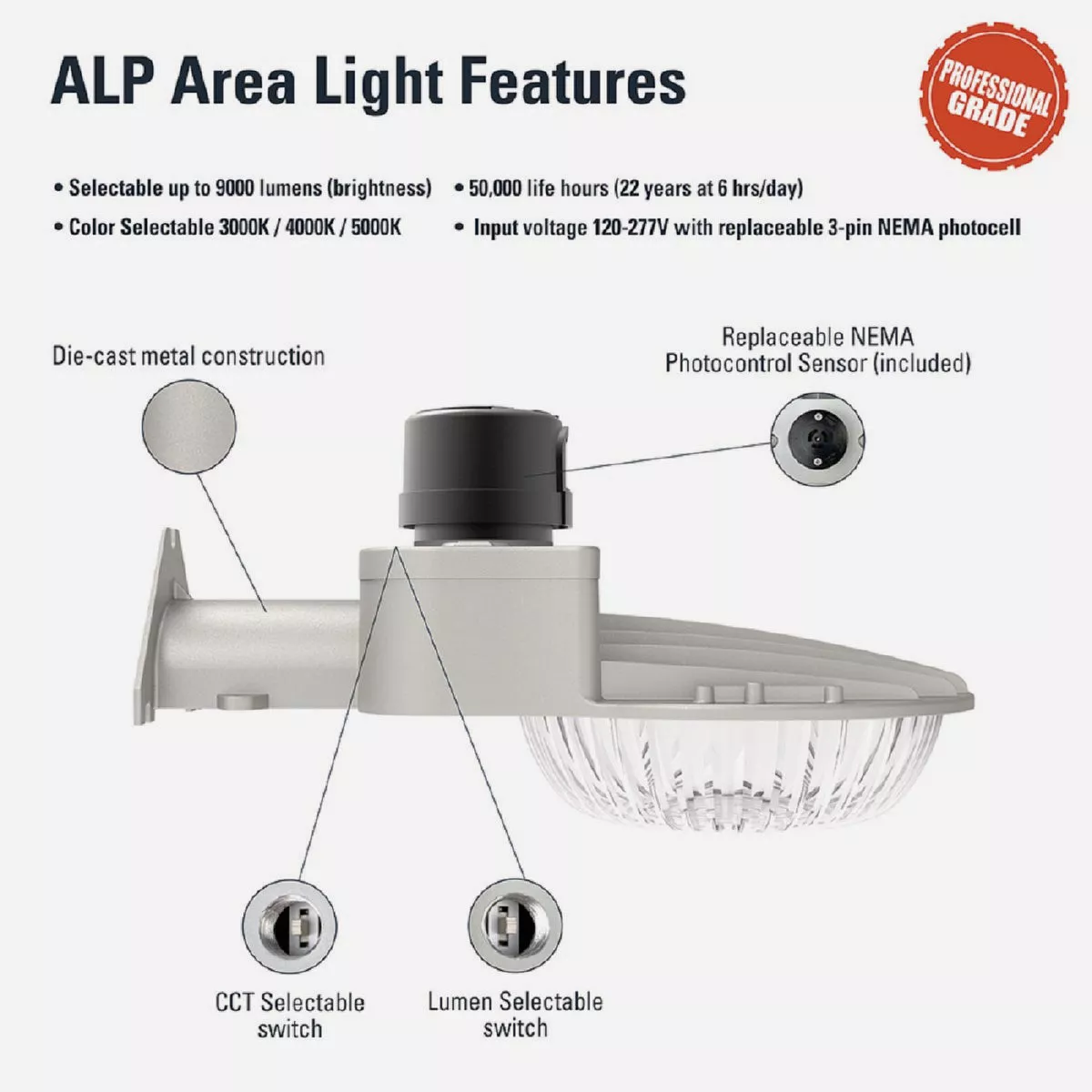 Halo Gray Dusk To Dawn LED Outdoor Area Light Fixture, Selectable Lumen, Selectable Color Temperature - photo 2
