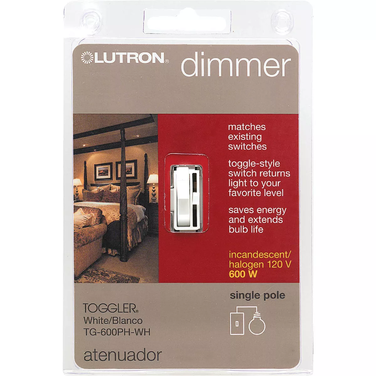 Lutron Toggler Incandescent White Single Pole Preset Slide Dimmer Switch - photo 2