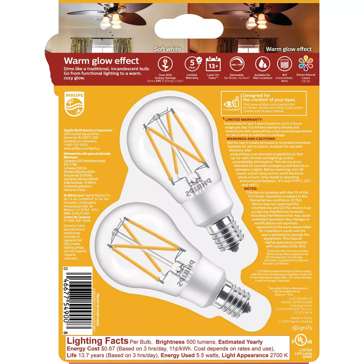 Philips Warm Glow 60W Equivalent Soft White A15 E17 Base Dimmable LED Light Bulb 2 Pack Do it Best