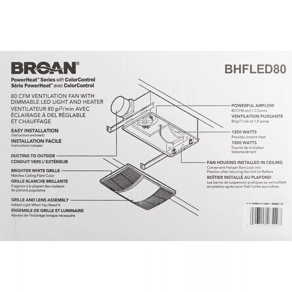 Broan-NuTone PowerHeat 80 CFM 1.5 Sones 120V Bath Exhaust Fan with Heater & CCT LED Light - photo 3