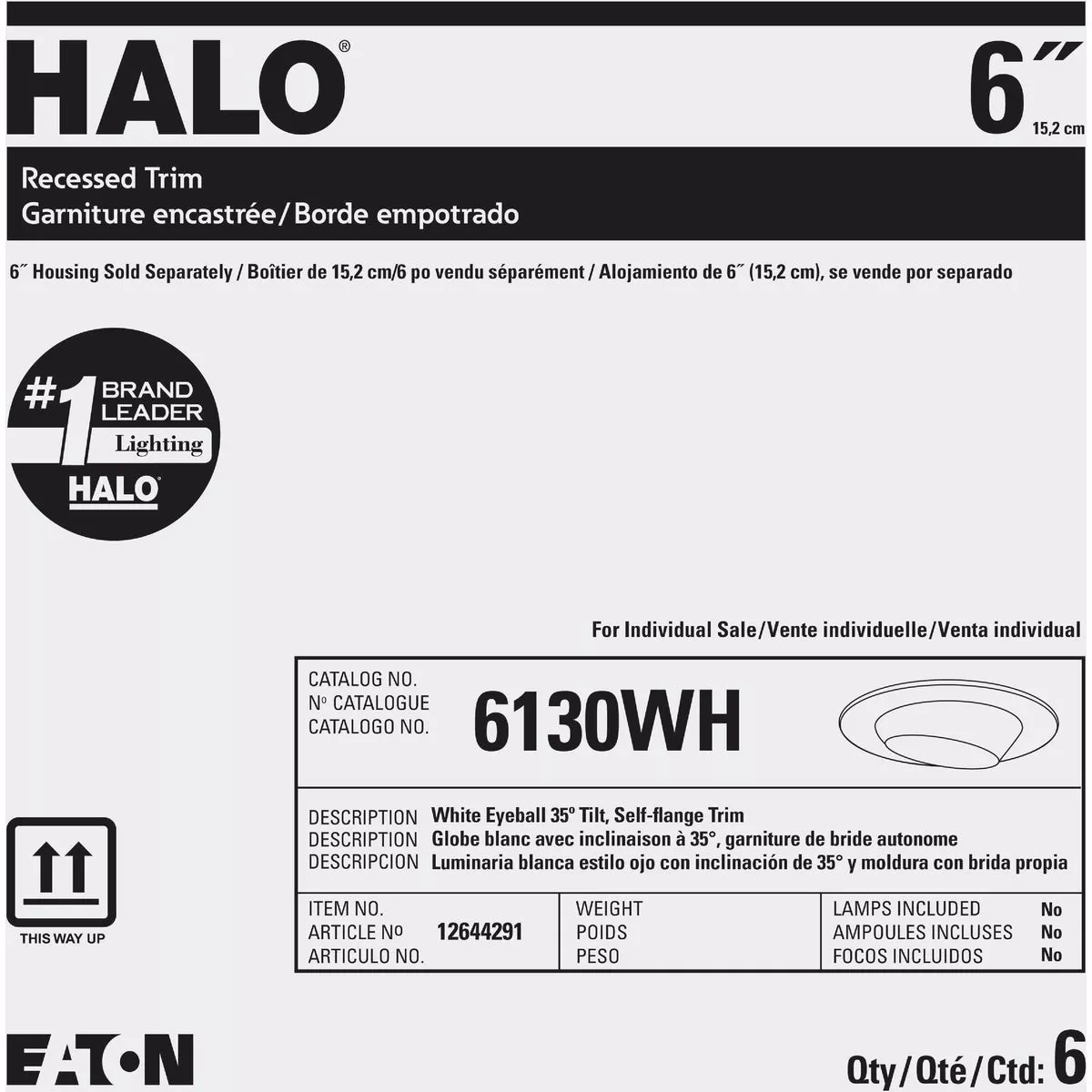 Halo 6 In. White Self-Flanged Eyeball Recessed Light Trim - photo 2
