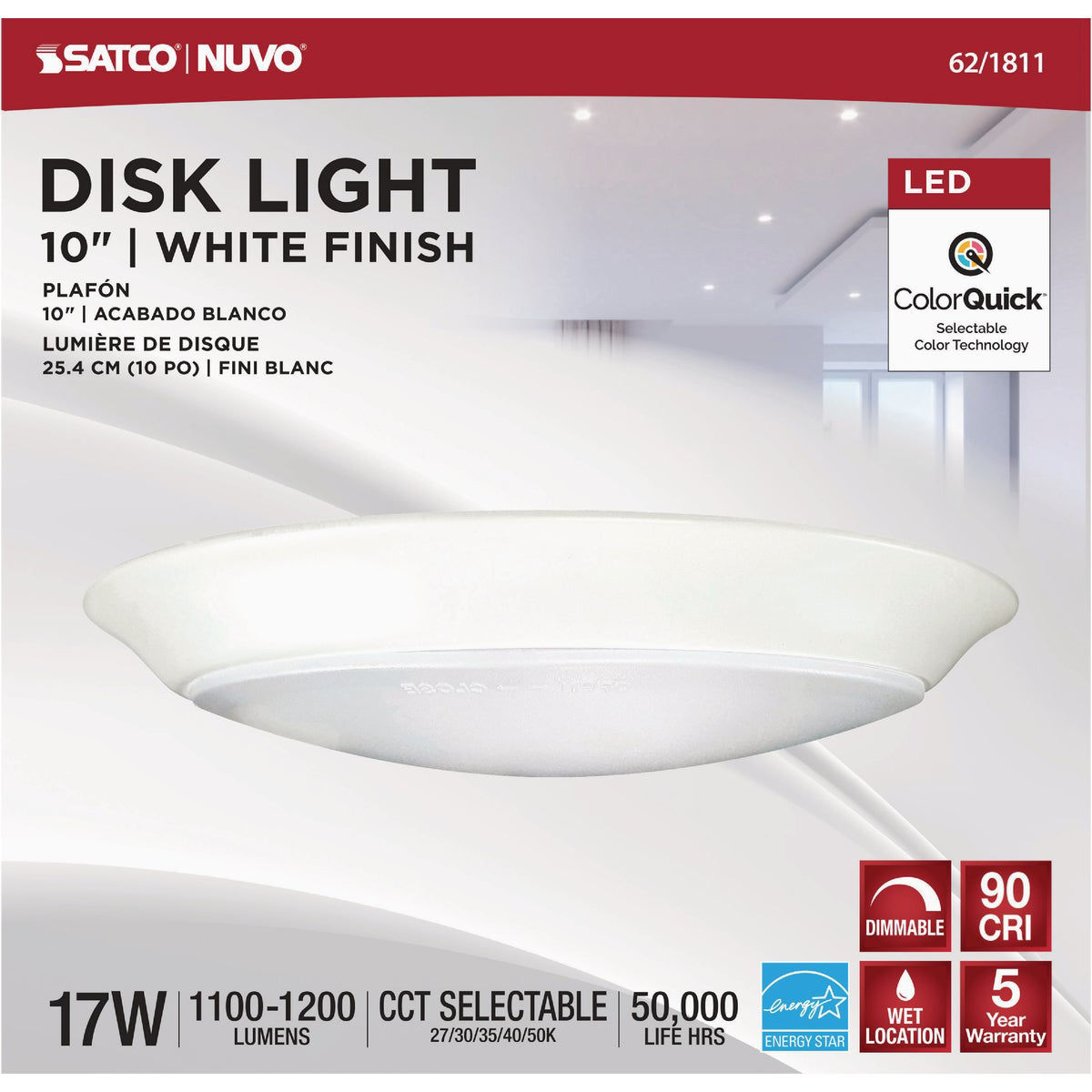 Satco Nuvo 10 In. White 75W Equivalent LED CCT-Selectable Disk Flush ...