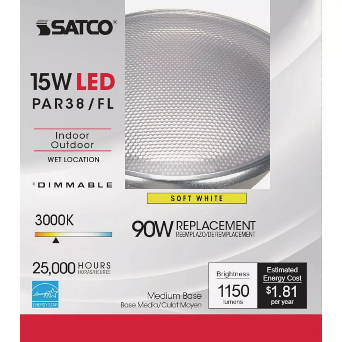 Satco Nuvo 90W Equivalent Warm White PAR38 Medium Dimmable LED Floodlight Light Bulb - photo 2
