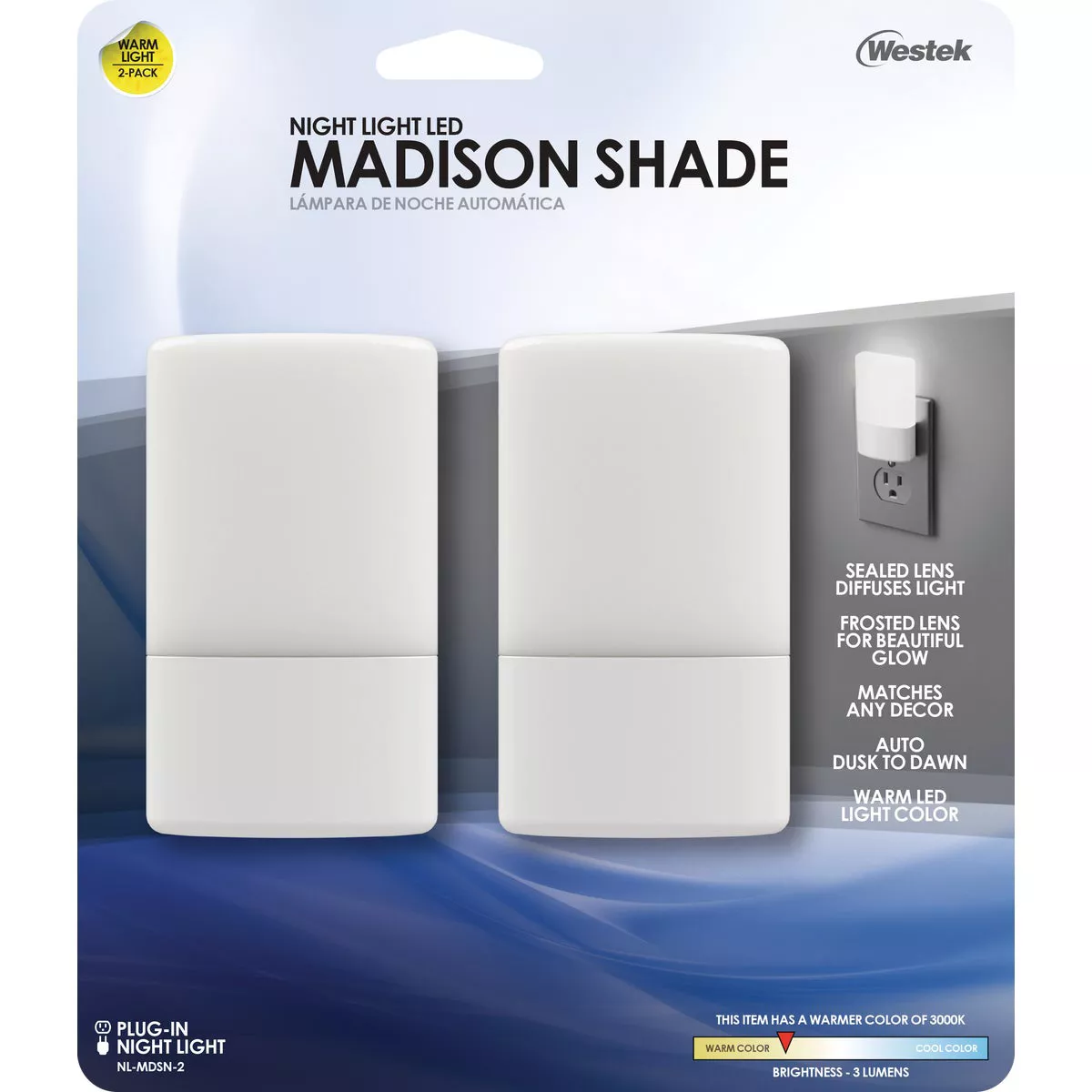 Westek White Dusk To Dawn LED Madison Shade Night Light (2-Pack) - photo 2