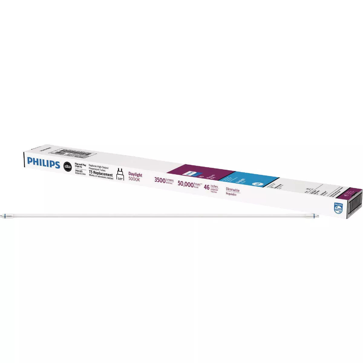 Philips 54-Watt Equivalent 46in. Linear T5 InstantFit LED Tube Light Bulb Daylight (5000K)