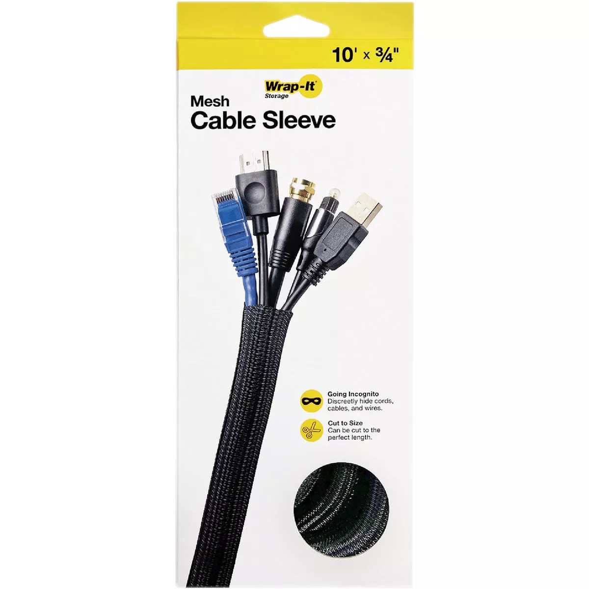 Wrap-It Storage 10 Ft. x 3/4 In. Black Mesh Cable Sleeve - photo 2