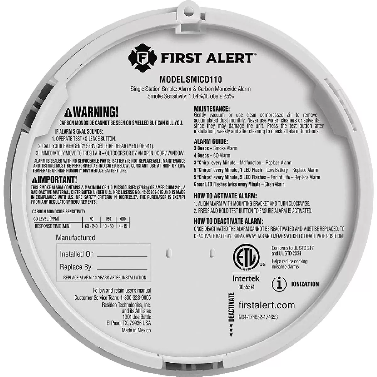 First Alert SMICO110 2-in-1 10-Year Battery Ionization Smoke & Carbon Monoxide Alarm - photo 5