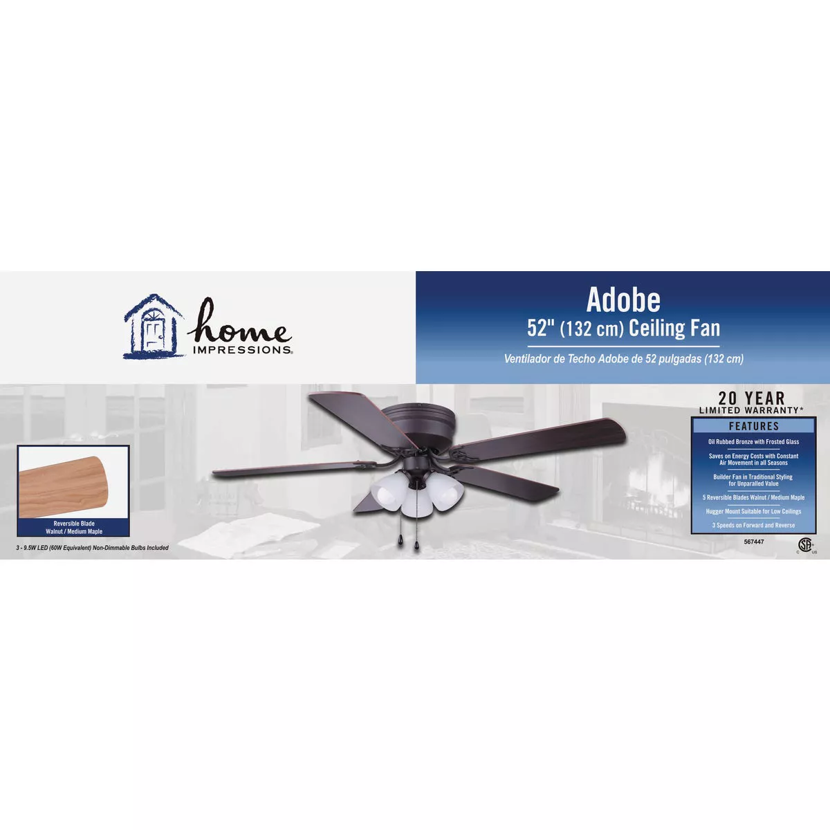 Home Impressions Adobe 52 In. Oil Rubbed Bronze Ceiling Fan with Light Kit - photo 2