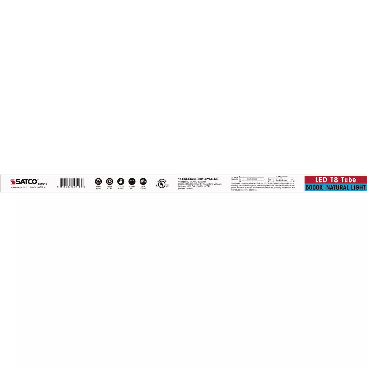 Satco 32W Equivalent 48 In. Natural Light T8 Medium Bi-Pin Ballast Bypass DLC Listed LED Tube Light Bulb - photo 2