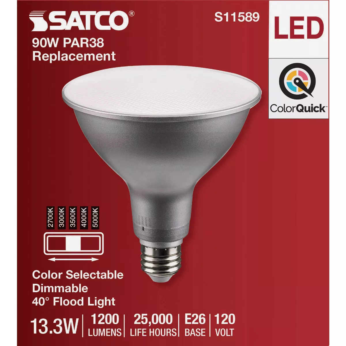 Satco 90W Equivalent 5CCT-Selectable PAR38 Medium Dimmable LED Floodlight Bulb - photo 2