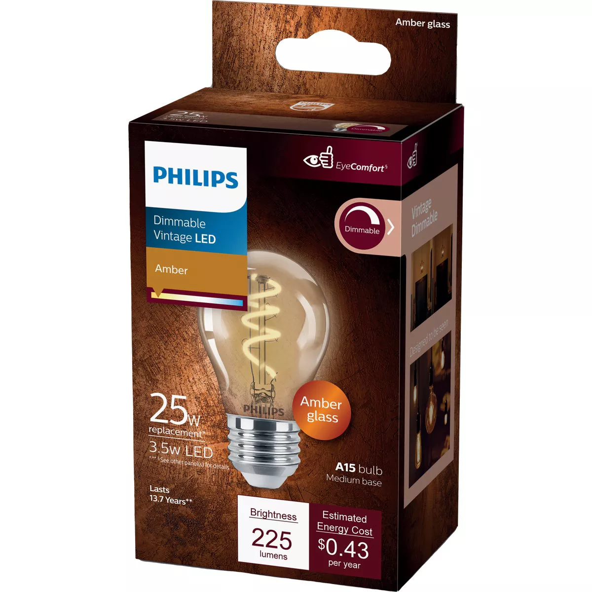 Philips EyeComfort 25W Equivalent Amber A15 Medium Dimmable Vintage LED Light Bulb - photo 4