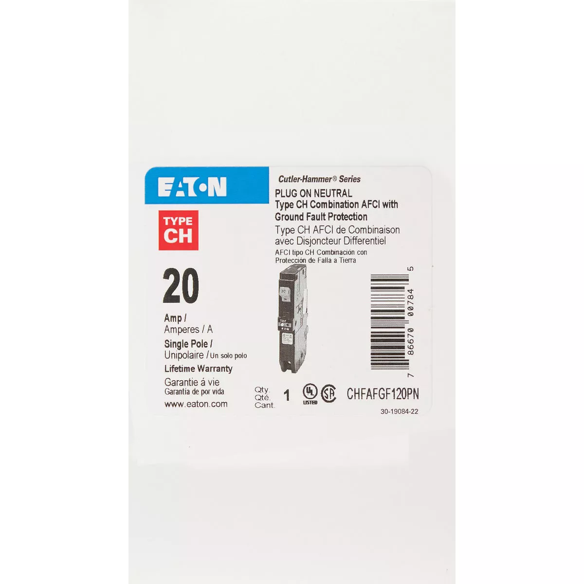 Eaton CH 20A Single-Pole AFCI/GFCI Circuit Breaker - photo 2