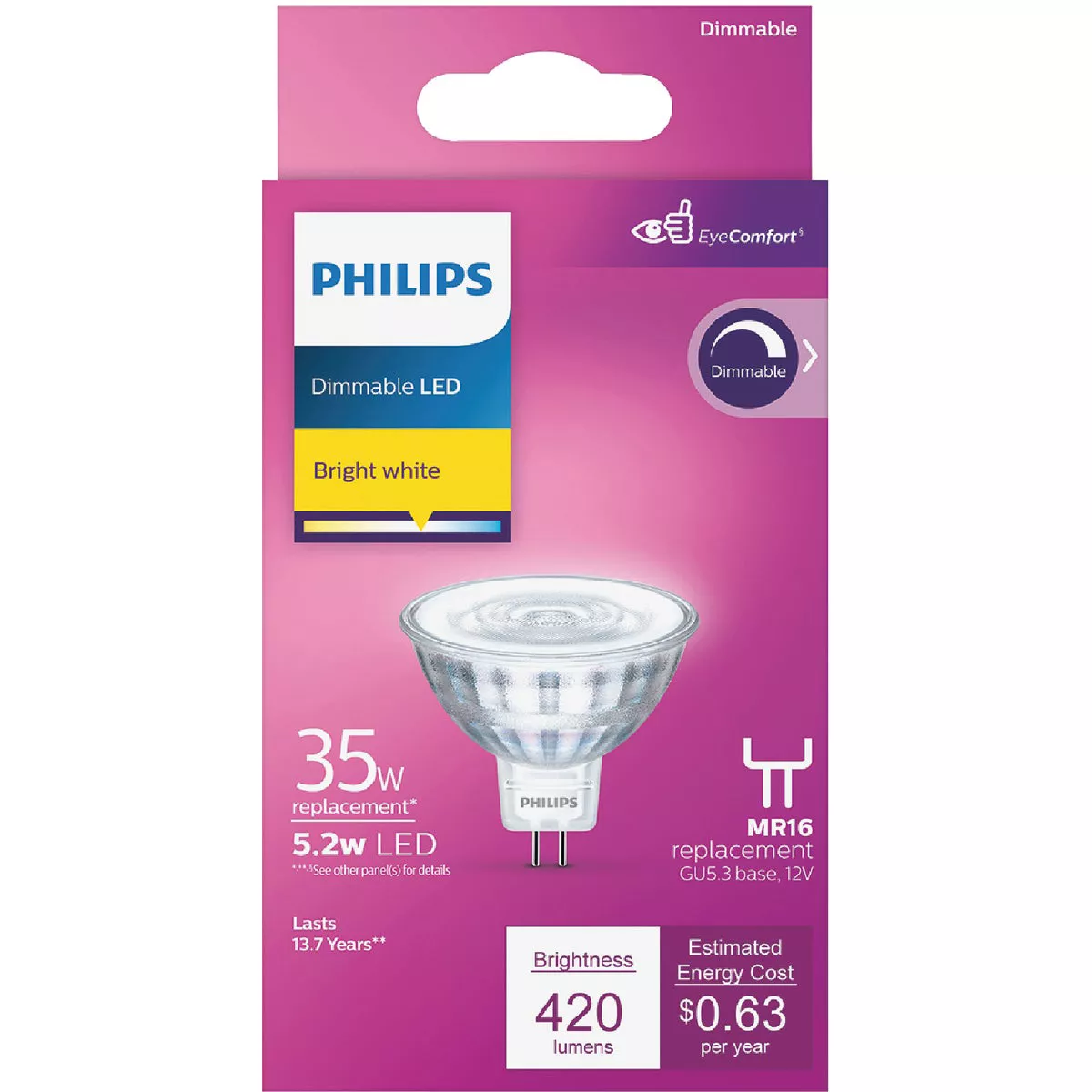 Philips 35W Equivalent Bright White MR16 GU5.3 Base LED Spotlight Light Bulb - photo 2