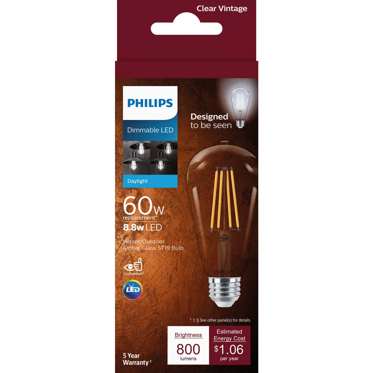 Philips Vintage Edison 60W Equivalent Daylight ST19 Medium LED Decorative Light Bulb - photo 2