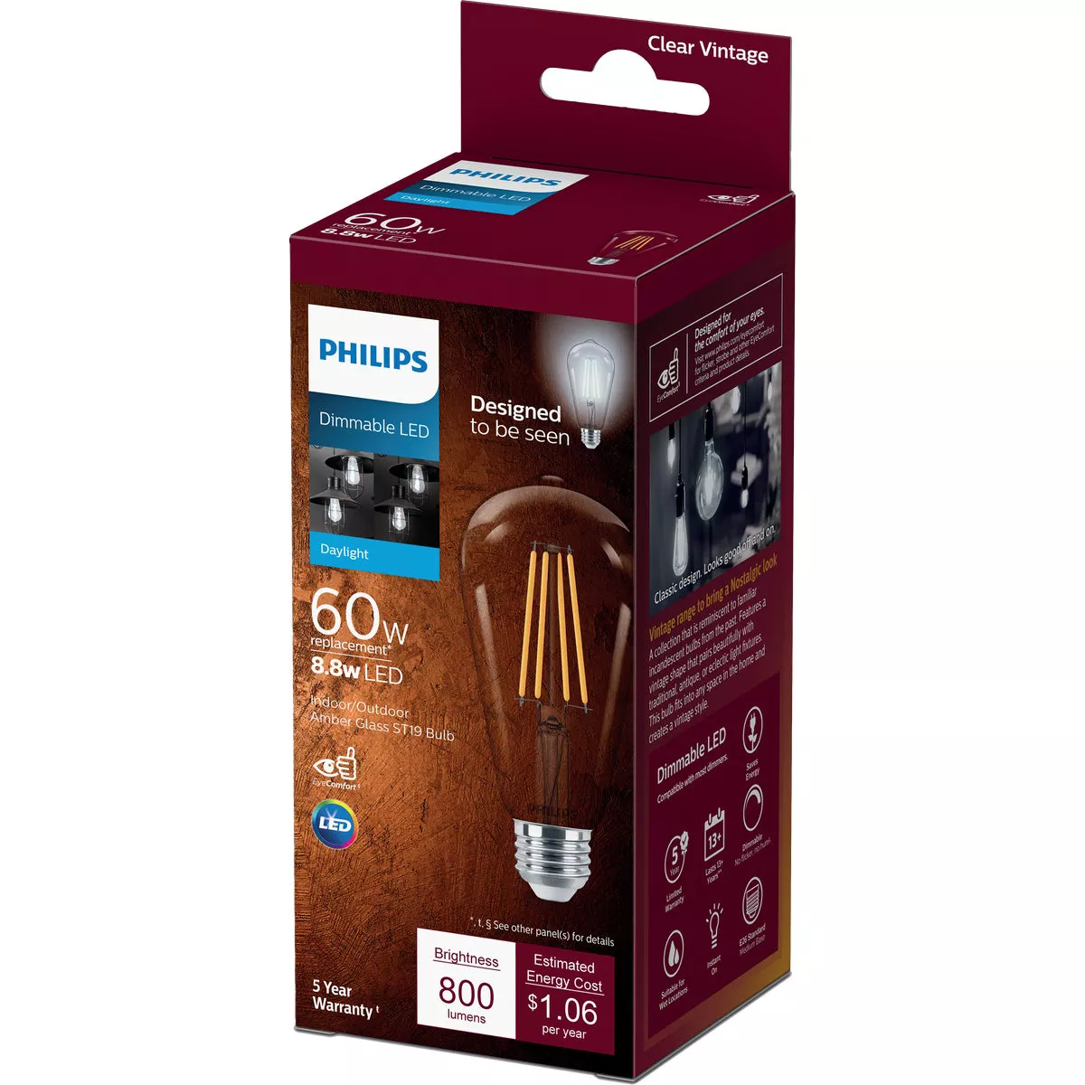 Philips Vintage Edison 60W Equivalent Daylight ST19 Medium LED Decorative Light Bulb - photo 3