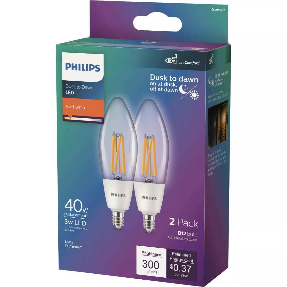 Philips 40W Equivalent Soft White B11 Dusk to Dawn LED Decorative Light Bulb (2-Pack) - photo 4