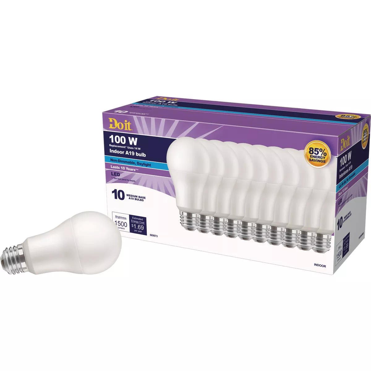 Do it 100W Equivalent Daylight A19 Medium LED Light Bulb (10-Pack) - photo 3