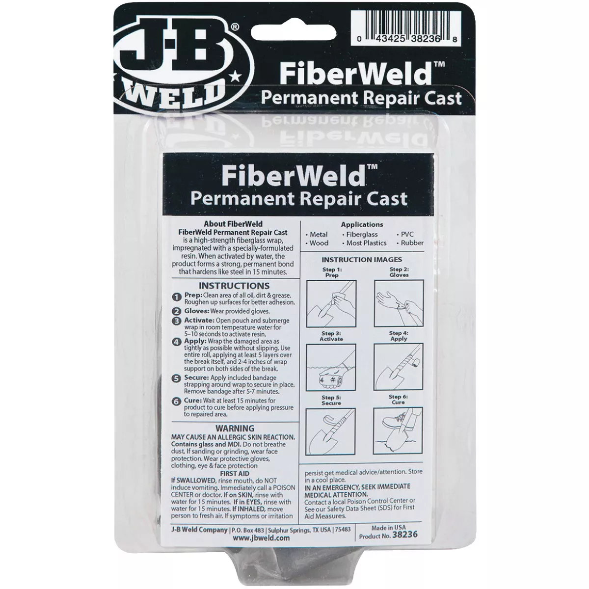 J-B Weld FiberWeld Permanent Repair Cast 2 In. x 36 In. Black Fiberglass Wrap - photo 5