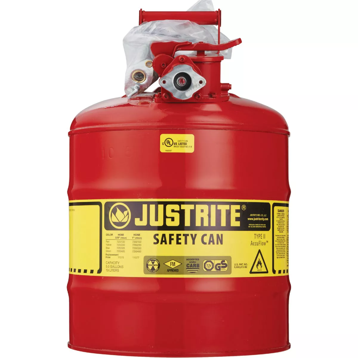 Justrite 5 Gal. Type II Galvanized Steel Safety Fuel Can, Red - photo 2