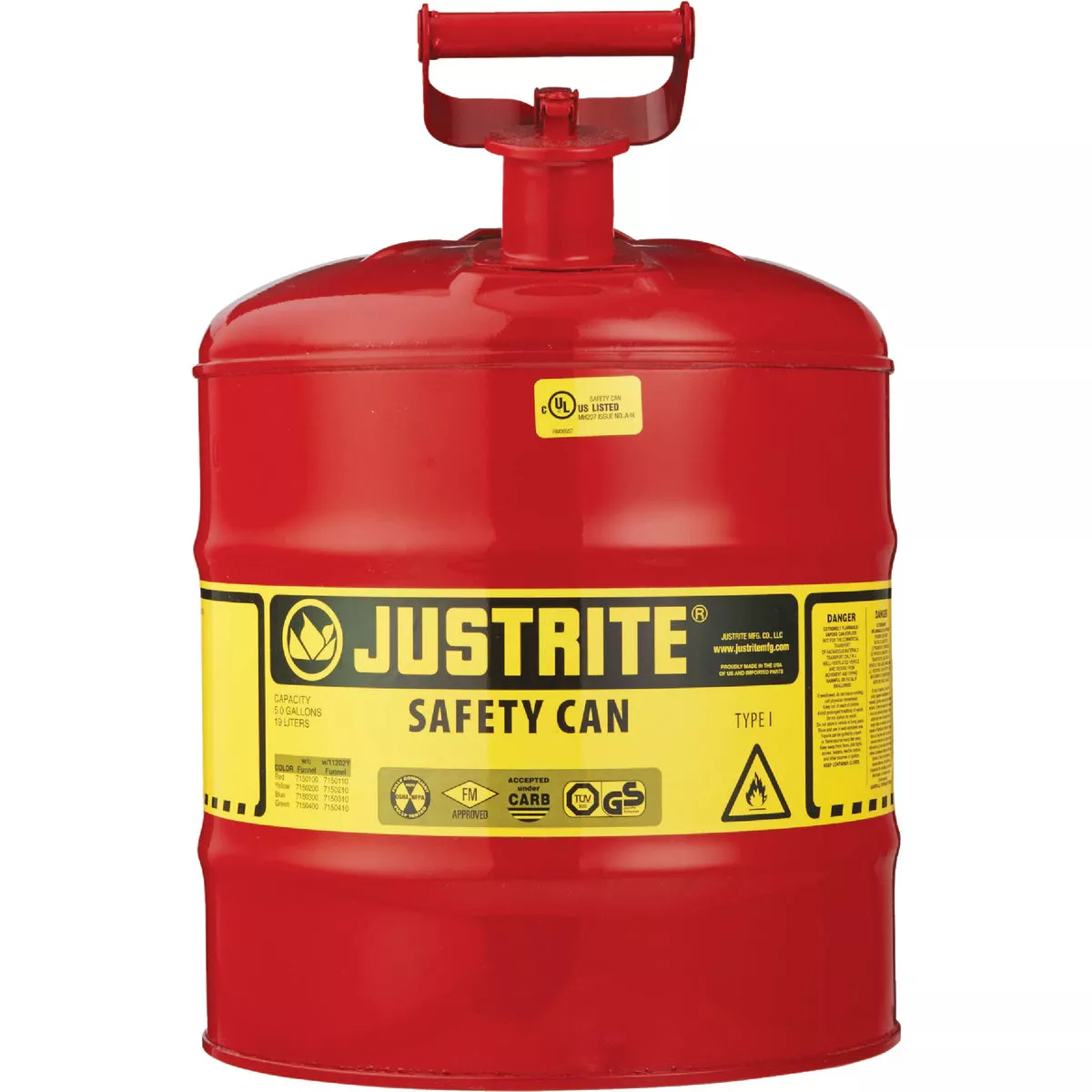 Justrite 5 Gal. Type I Galvanized Steel Safety Fuel Can, Red - photo 2
