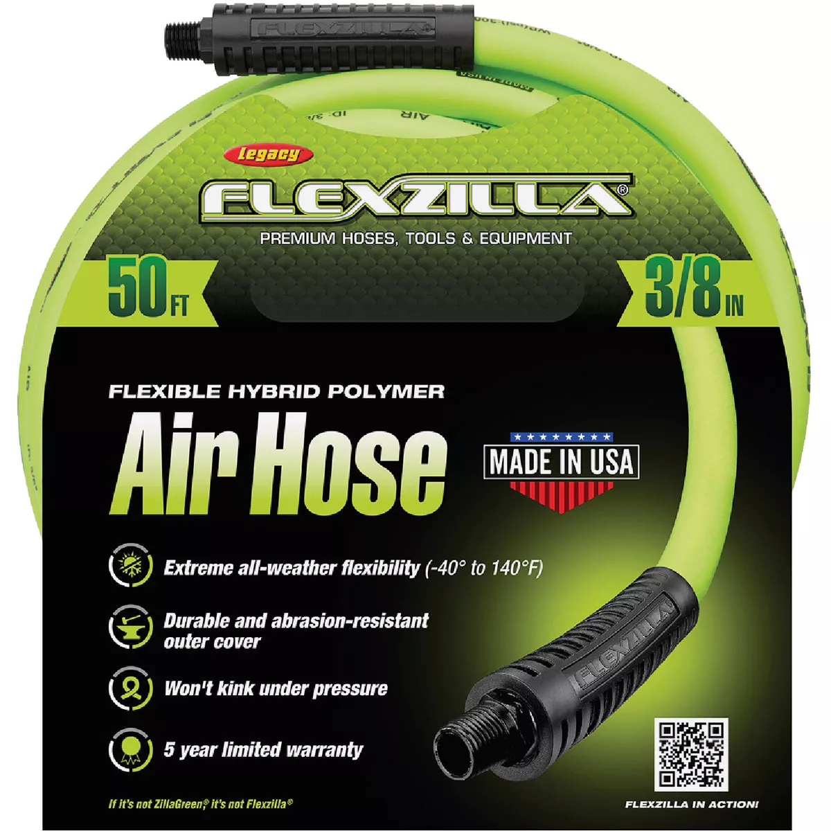 Flexzilla 3/8 In. x 50 Ft. Polymer-Blend Air Hose with 1/4 In. MNPT Fittings - photo 2