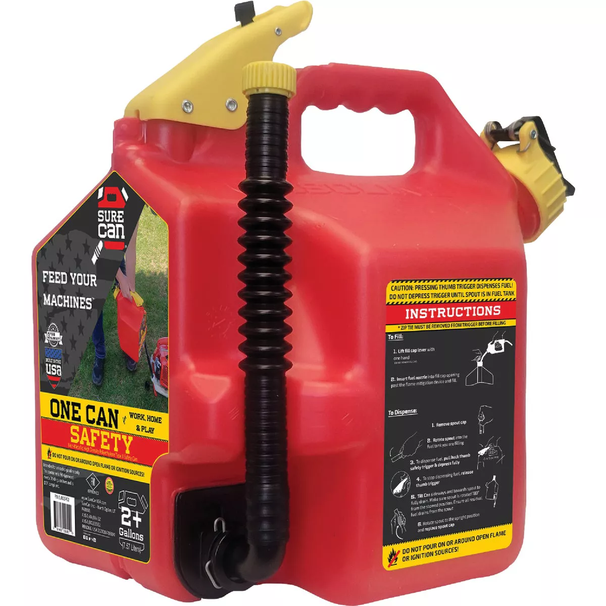 SureCan 2+ Gal. Plastic Gasoline Fuel Can, Red